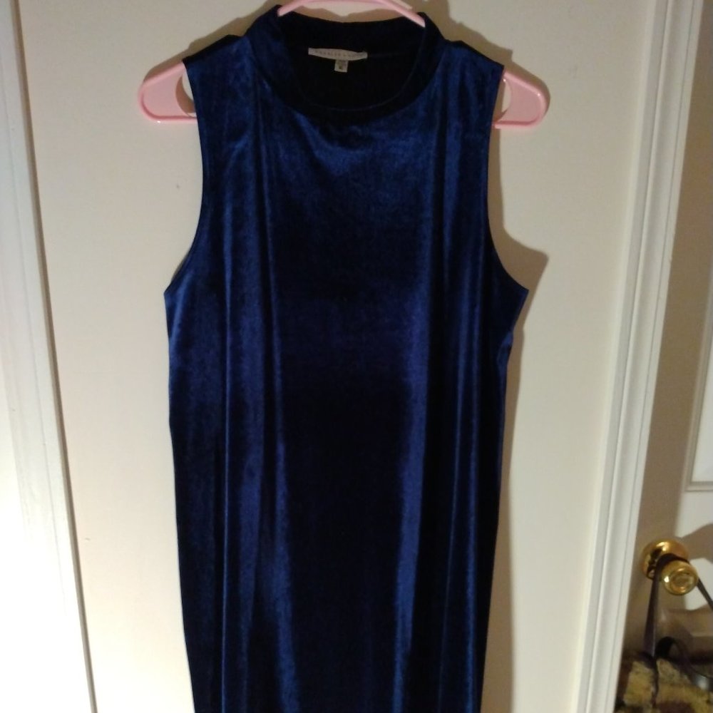 Annalee + Hope Faux Velvet Navy Blue Mod-Esque Dress
